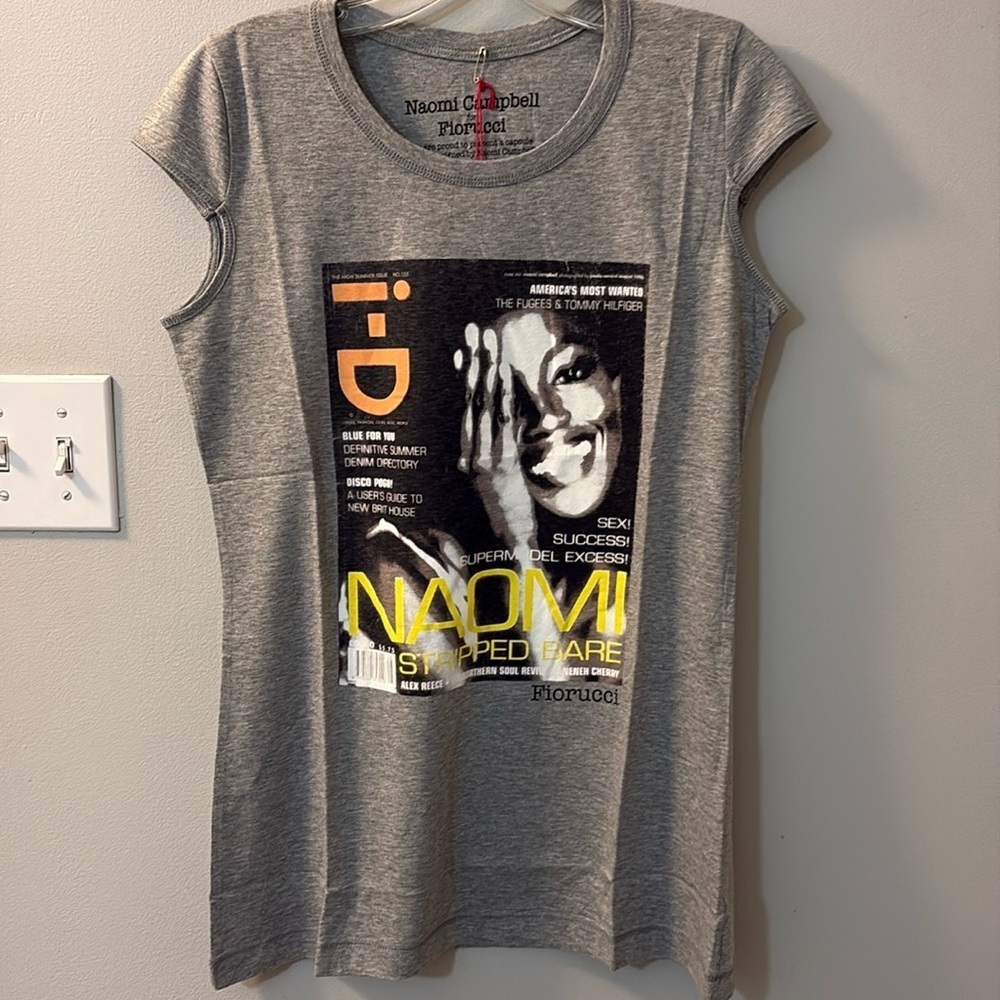 Fiorucci X Naomi Campbell Collab Gray Graphic Cap Sleeve Tee Short Sleeve small